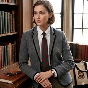 J. Crew Schoolboy Blazer Jacket Womens 8 Tipped Knit Stretch Two Button Gray